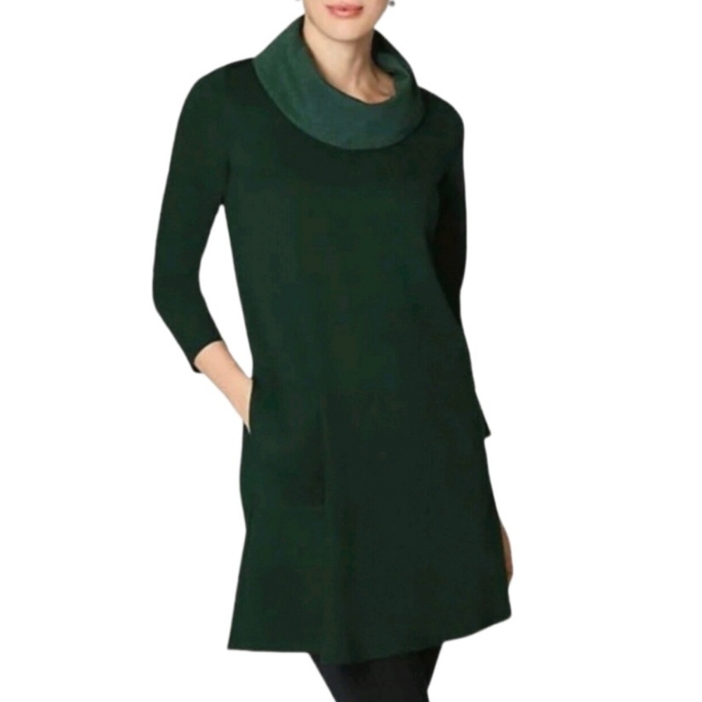 Pure Jill Dark Womens XL Olive Green Cowl Neck Pocket Tunic Dress